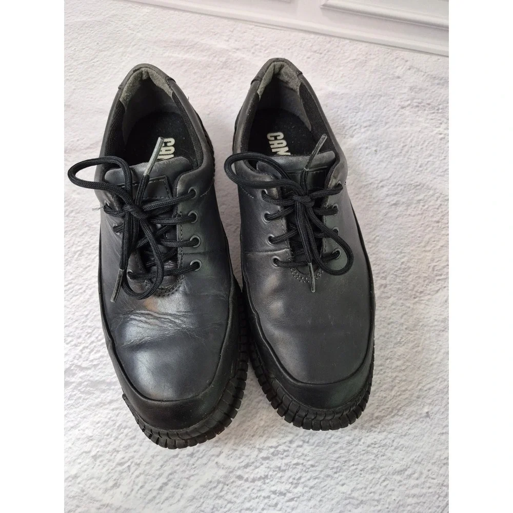 Camper Pix Black Leather Chunky Ribbed Sole Lace Up Oxford Shoes Womens 37 7